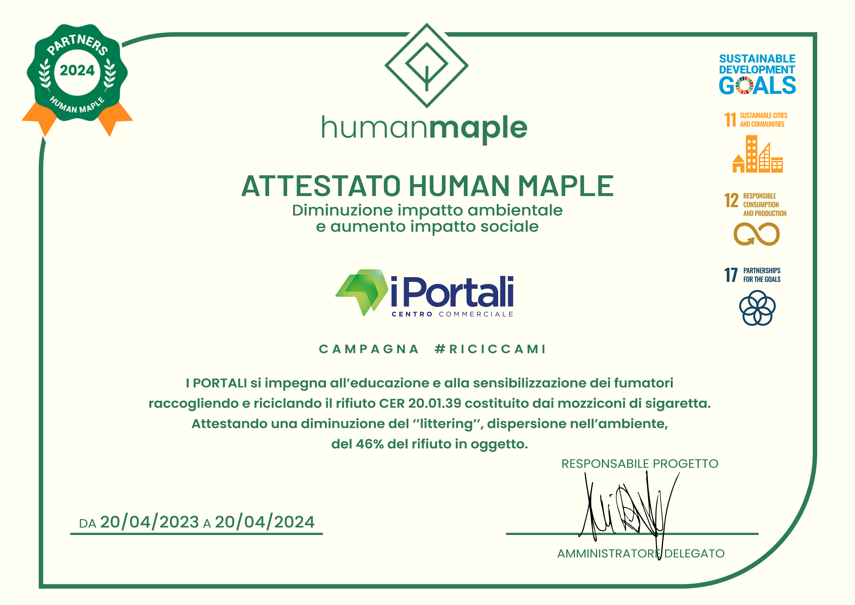 IPORTALI.ATTESTATO HUMAN MAPLE 2024 PORTALI